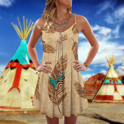 Native Peaceful Vibes Feather - Summer Dress - Owls Matrix LTD