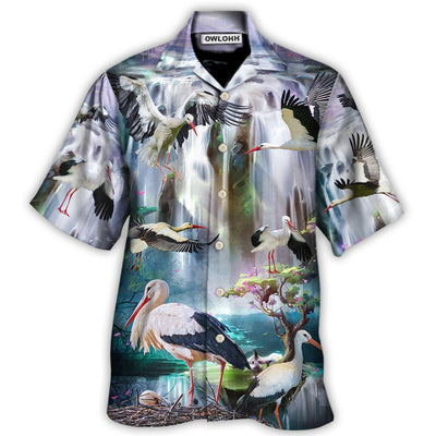 Hawaiian Shirt / Adults / S Stork Bird In The Dreamy Waterfall - Hawaiian Shirt - Owls Matrix LTD