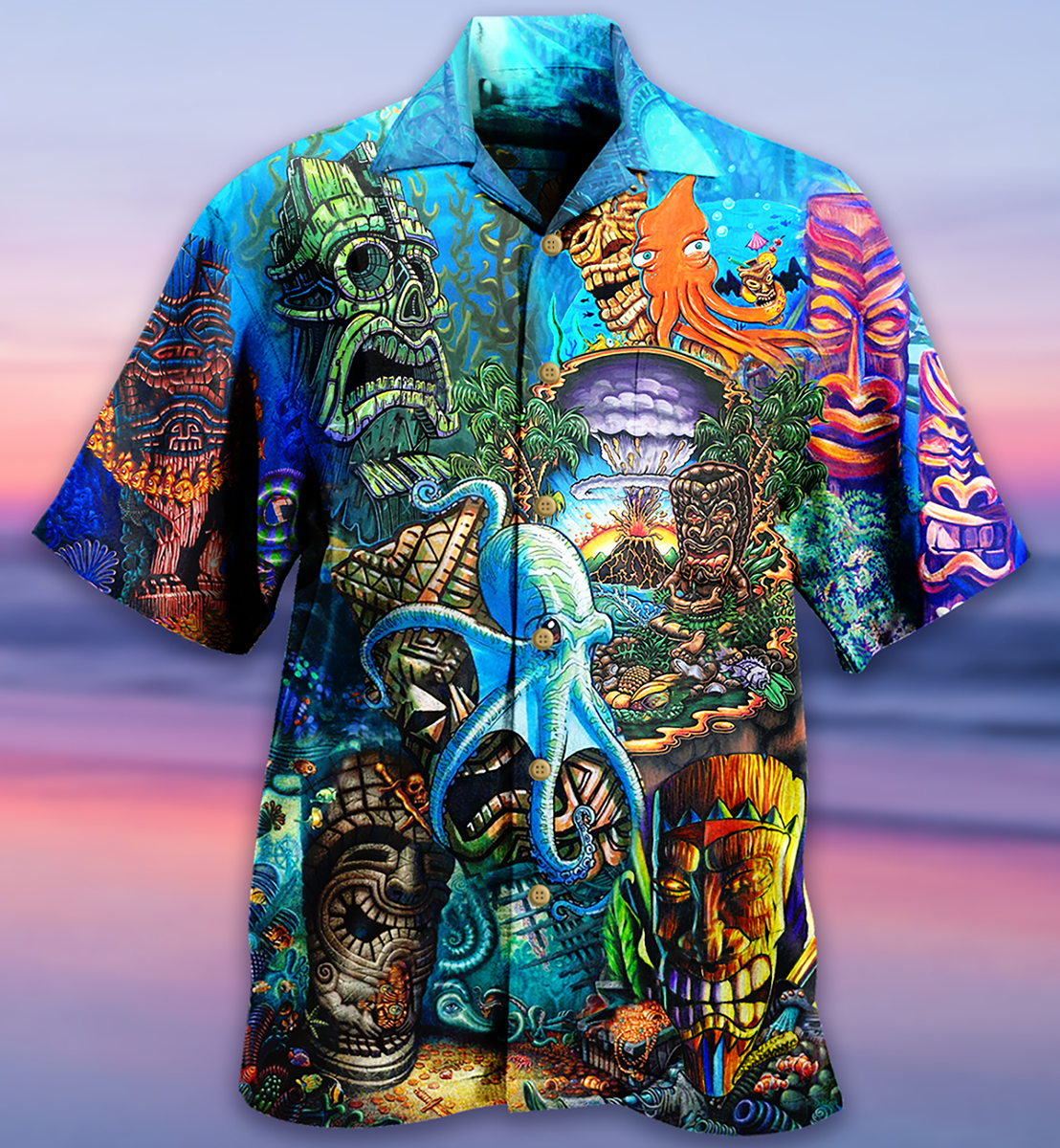 Tiki And Ocean - Hawaiian Shirt - Owls Matrix LTD