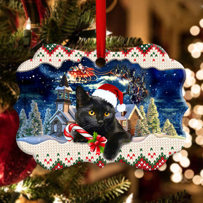 Christmas Black Cat Funny Xmas Light Santa Claus Decor Tree Hanging - Horizontal Ornament - Owls Matrix LTD