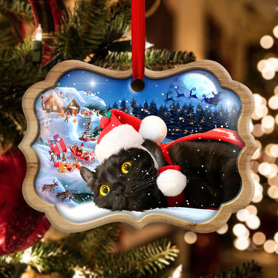 Christmas Black Cat Happy Xmas Light Decor Tree Hanging - Horizontal Ornament - Owls Matrix LTD
