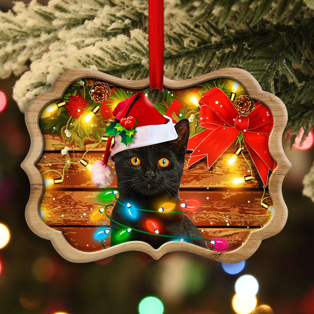 Christmas Black Cat Funny Xmas Light Decor Tree Hanging - Horizontal Ornament - Owls Matrix LTD