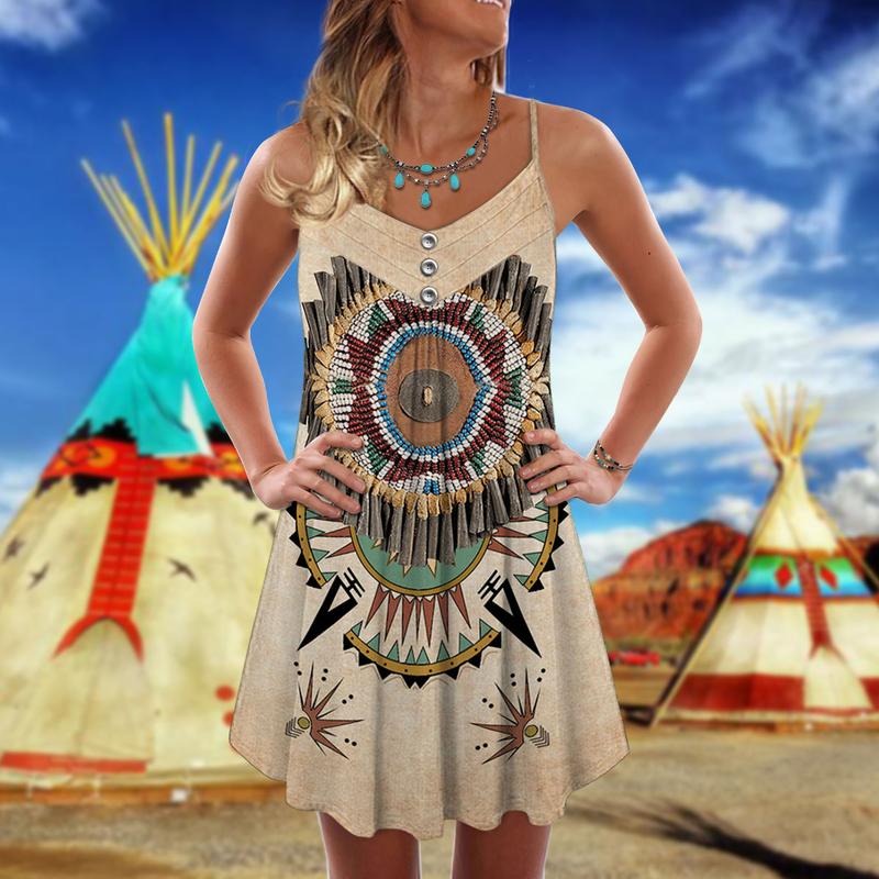Native Peaceful Vibes Old Style - Summer Dress - Owls Matrix LTD