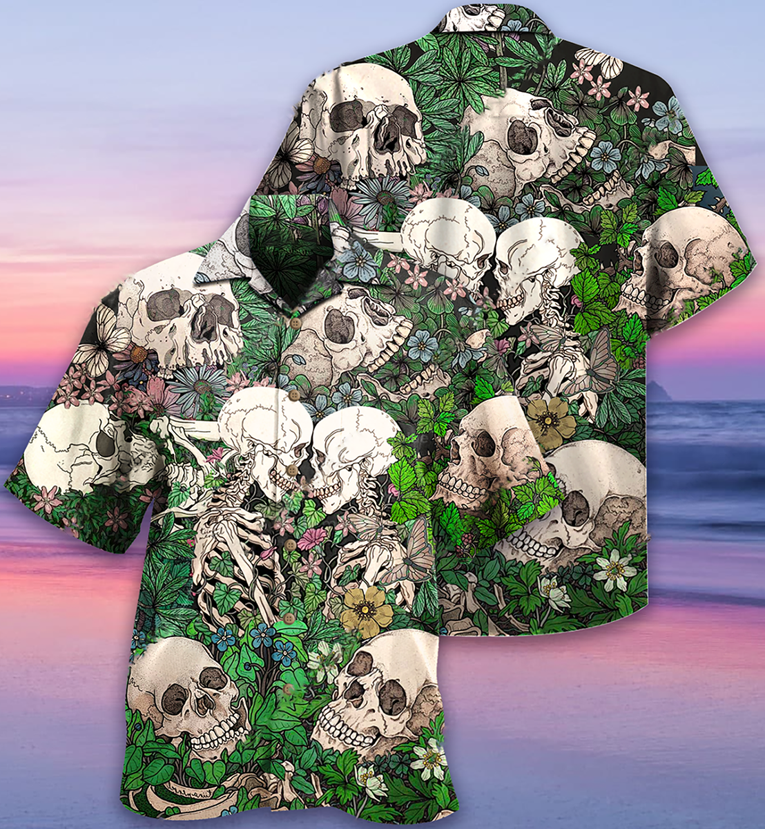Skull Couple Kiss - Hawaiian Shirt - Owls Matrix LTD
