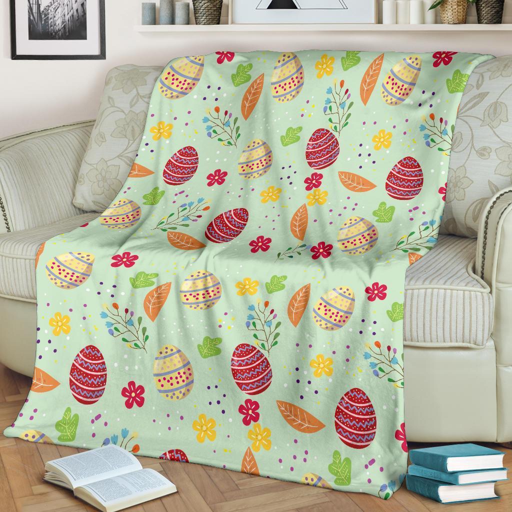 Easter Eggs Pattern Leaf Happy Easter Day - Flannel Blanket - Owls Matrix LTD