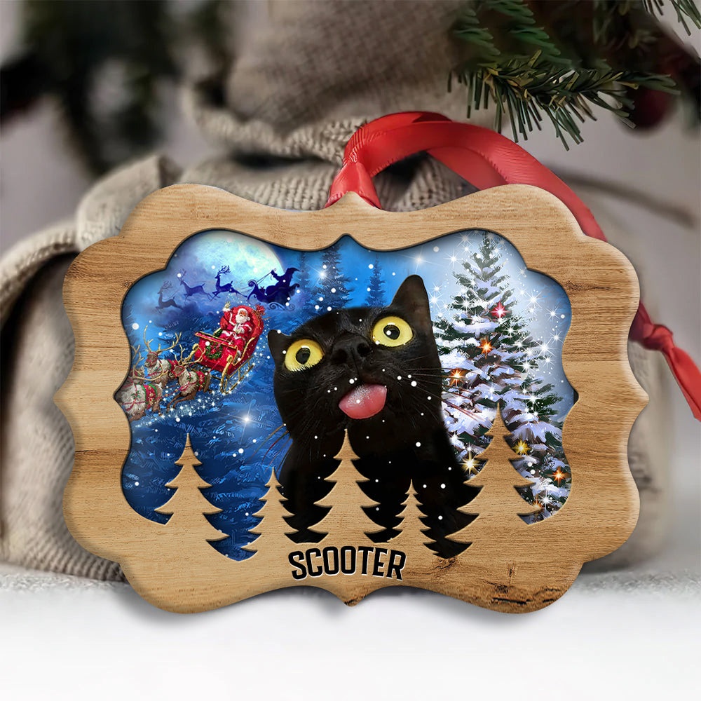 Christmas Black Cat Funny Love Xmas Light Decor Tree Hanging Custom Photo Personalized - Horizontal Ornament - Owls Matrix LTD