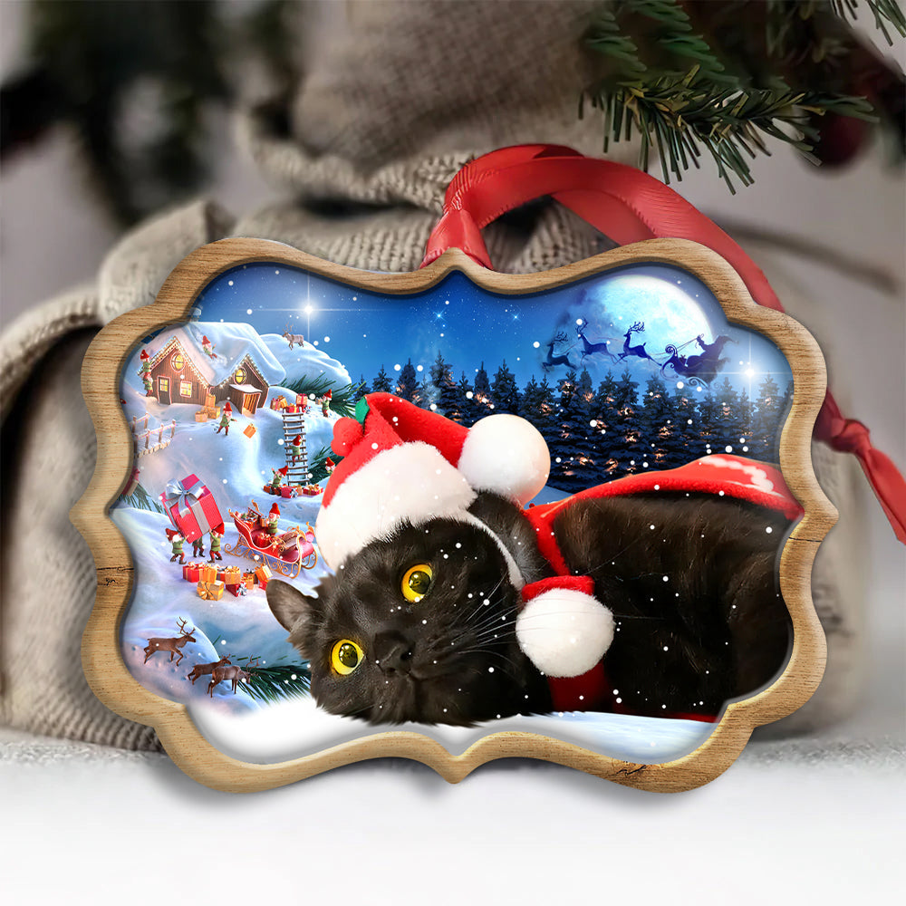Christmas Black Cat Happy Xmas Light Decor Tree Hanging - Horizontal Ornament - Owls Matrix LTD