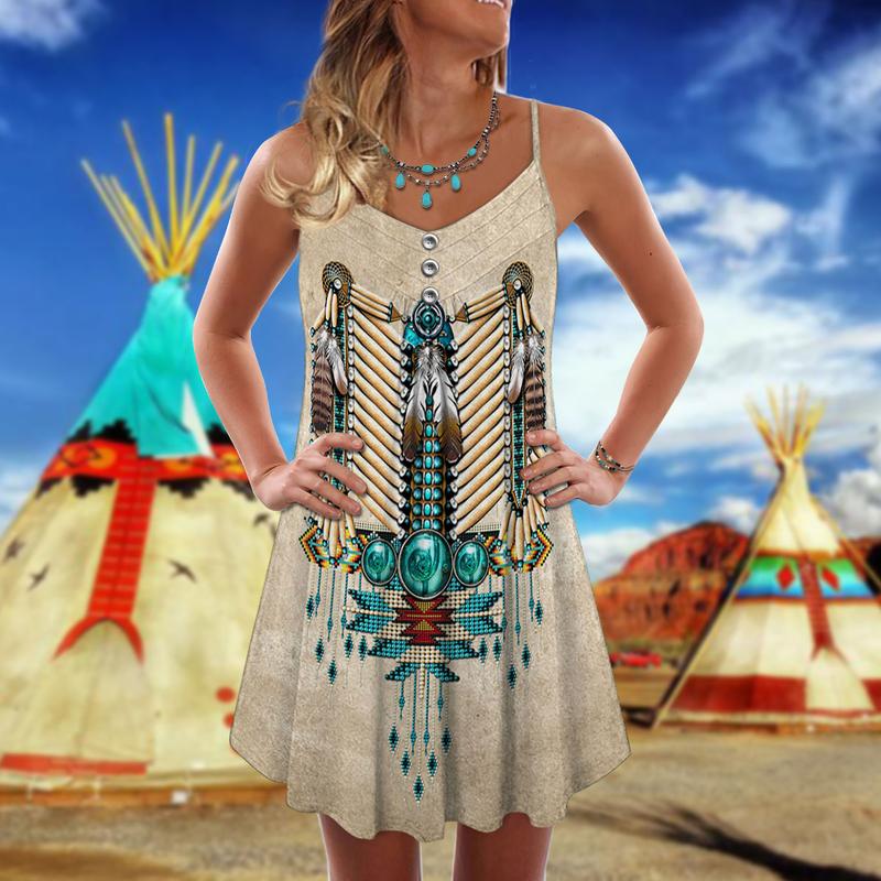 Native Peaceful Vibes Old - Summer Dress - Owls Matrix LTD