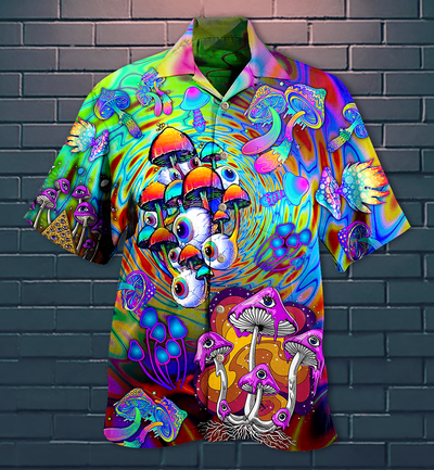 Hippie Mushroom Stay Trippy Little Hippie Colorful - Hawaiian Shirt - Owls Matrix LTD