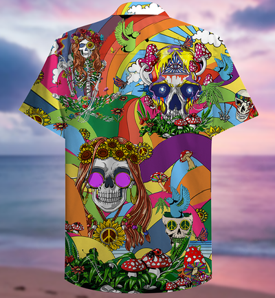 Hippie Skull Peace Life Color So Funny - Hawaiian Shirt - Owls Matrix LTD