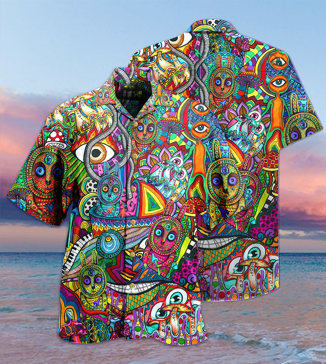 Hippie Mushroom Mix Peace Life Color - Hawaiian Shirt - Owls Matrix LTD