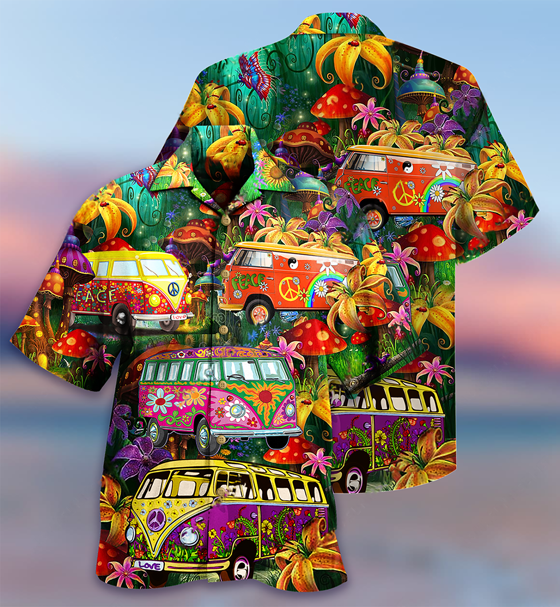 Hippie Bus Peace Life Colorful Style - Hawaiian Shirt - Owls Matrix LTD
