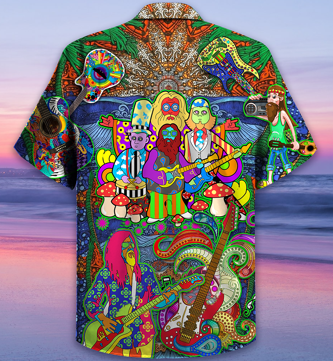 Hippie Music Electric Guitar Colorful Style - Hawaiian Shirt - Owls Matrix LTD