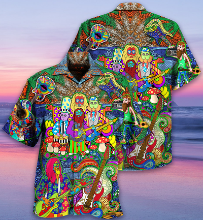 Hippie Music Electric Guitar Colorful Style - Hawaiian Shirt - Owls Matrix LTD