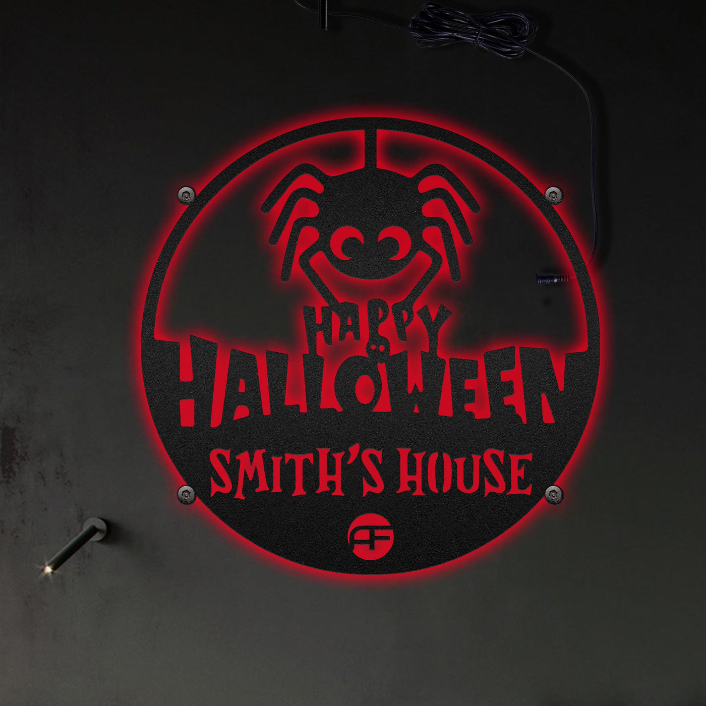 Halloween Happy Halloween Spider Personalized - Led Light Metal - Owls Matrix LTD