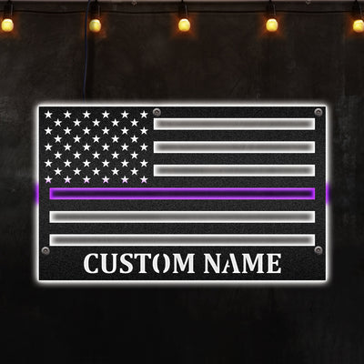 America Security Guard Officer Thin Purple Line 2 Colours Personalized - Two Colours Led Lights Metal - Owls Matrix LTD