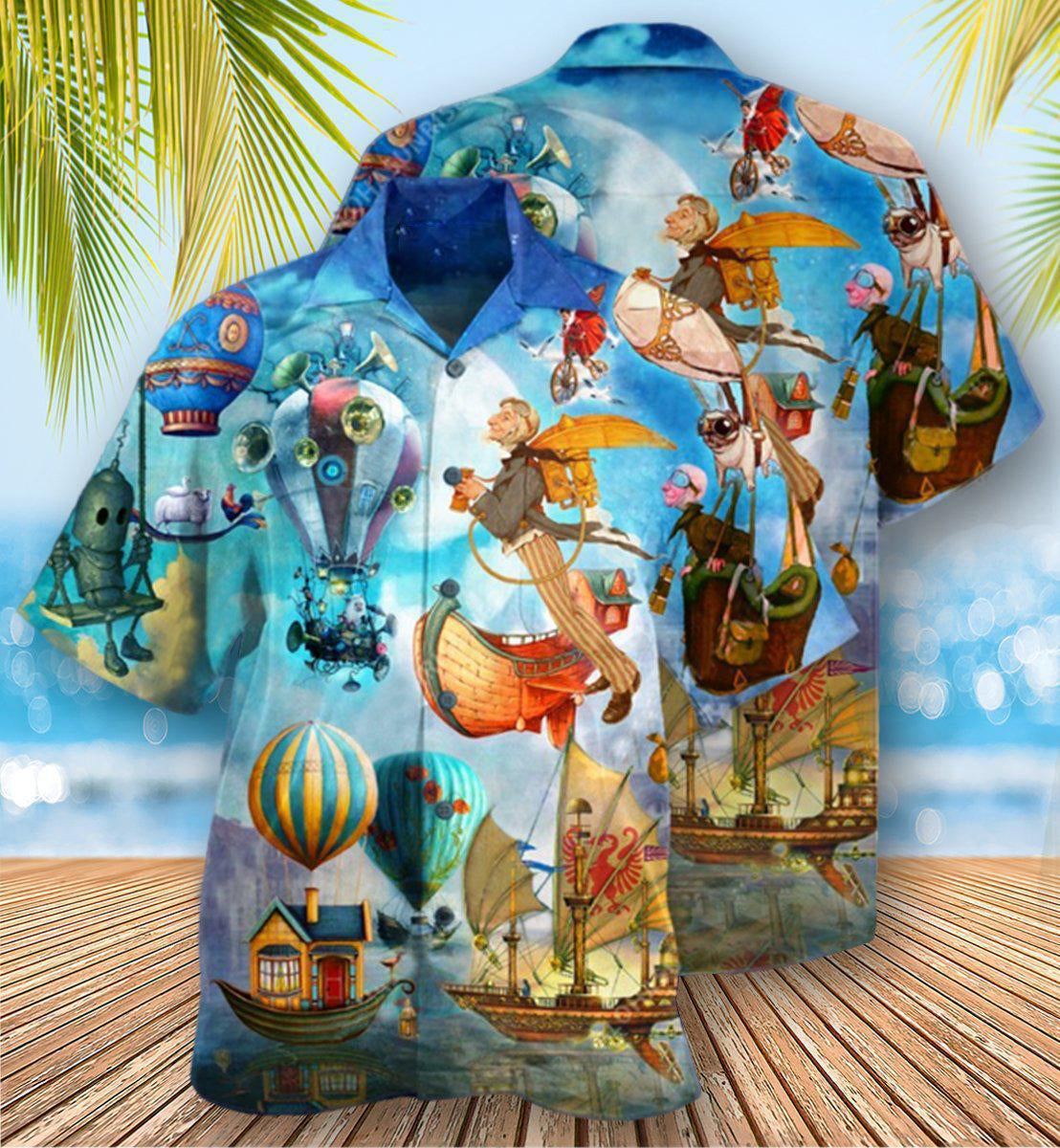 Air Balloon Flying Steampunk World - Hawaiian Shirt - Owls Matrix LTD