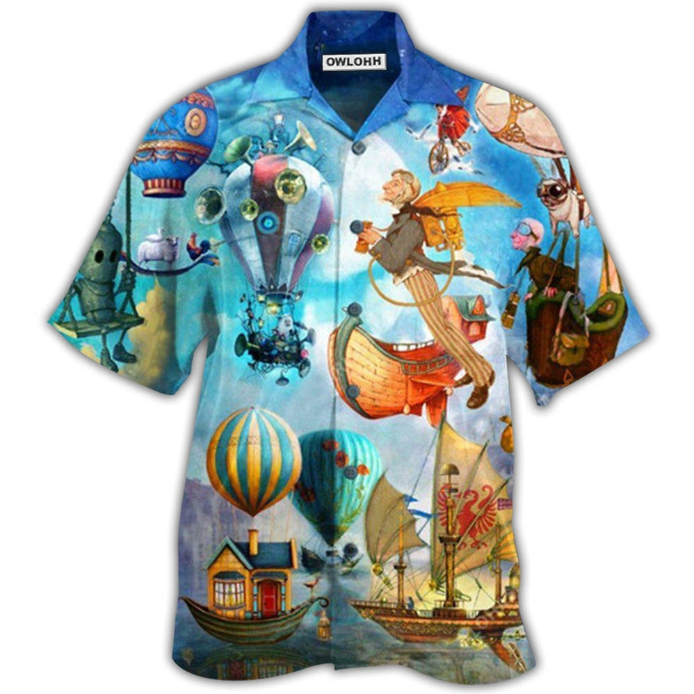 Hawaiian Shirt / Adults / S Air Balloon Flying Steampunk World - Hawaiian Shirt - Owls Matrix LTD