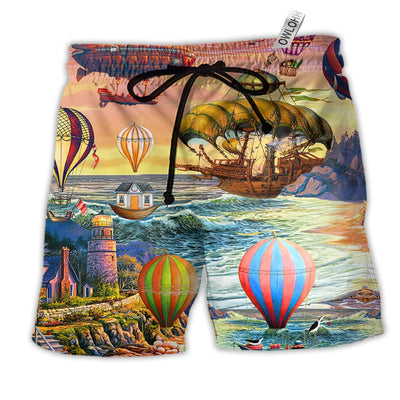Beach Short / Adults / S Air Balloon Steampunk Amazing Style - Beach Short - Owls Matrix LTD