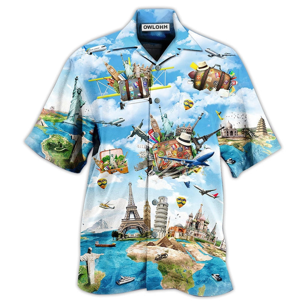 Hawaiian Shirt / Adults / S Airplane Travel World Whole Life - Hawaiian Shirt - Owls Matrix LTD