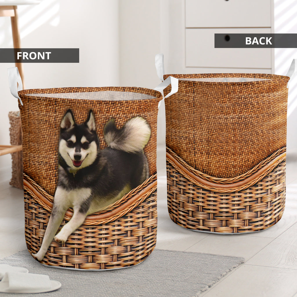 Alaskan Klee Kai Dog Rattan Teaxture - Laundry Basket - Owls Matrix LTD