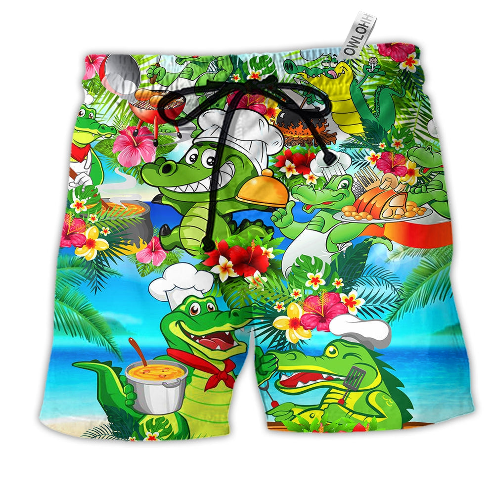 Beach Short / Adults / S Alligator Chef Animals Tropical Floral - Beach Short - Owls Matrix LTD
