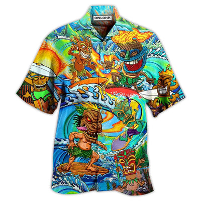 Hawaiian Shirt / Adults / S Tiki Aloha Tiki Surfing Into The Sunset - Hawaiian Shirt - Owls Matrix LTD
