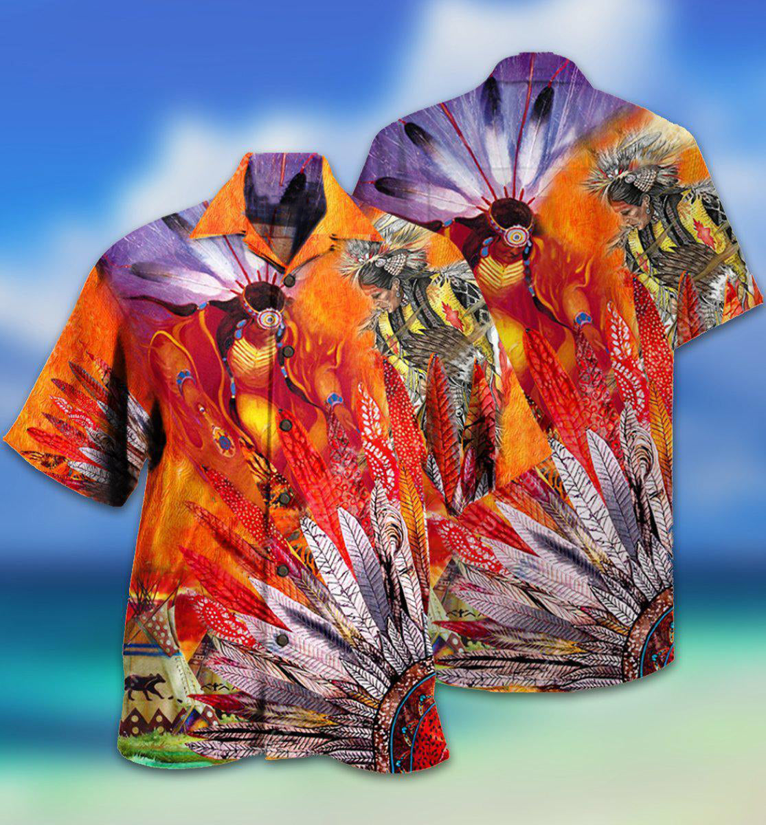 Native America Amazing With Fire Red Cool - Hawaiian Shirt - Owls Matrix LTD