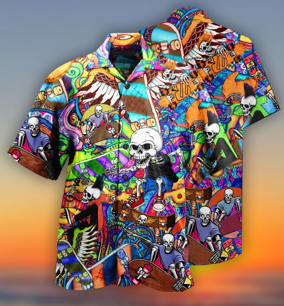 Skull Amazing Skateboarding - Hawaiian Shirt - Owls Matrix LTD