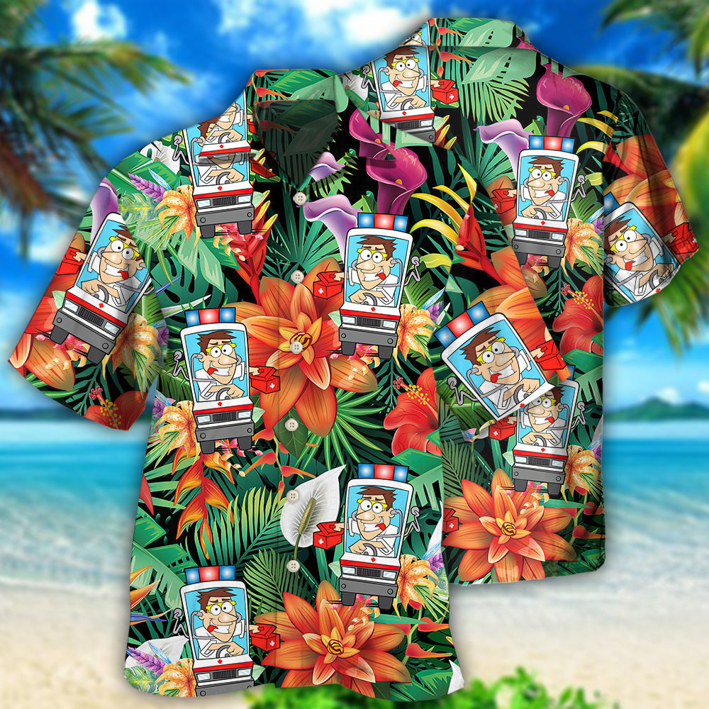 Ambulance Driver Tropical Floral Style - Hawaiian Shirt - Owls Matrix LTD