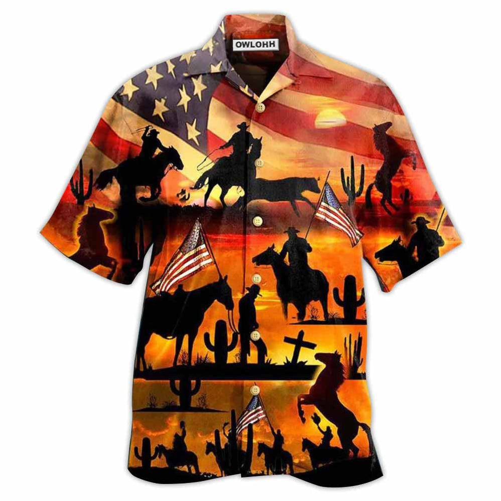 Hawaiian Shirt / Adults / S Cowboy American Love Life Sunset - Hawaiian Shirt - Owls Matrix LTD