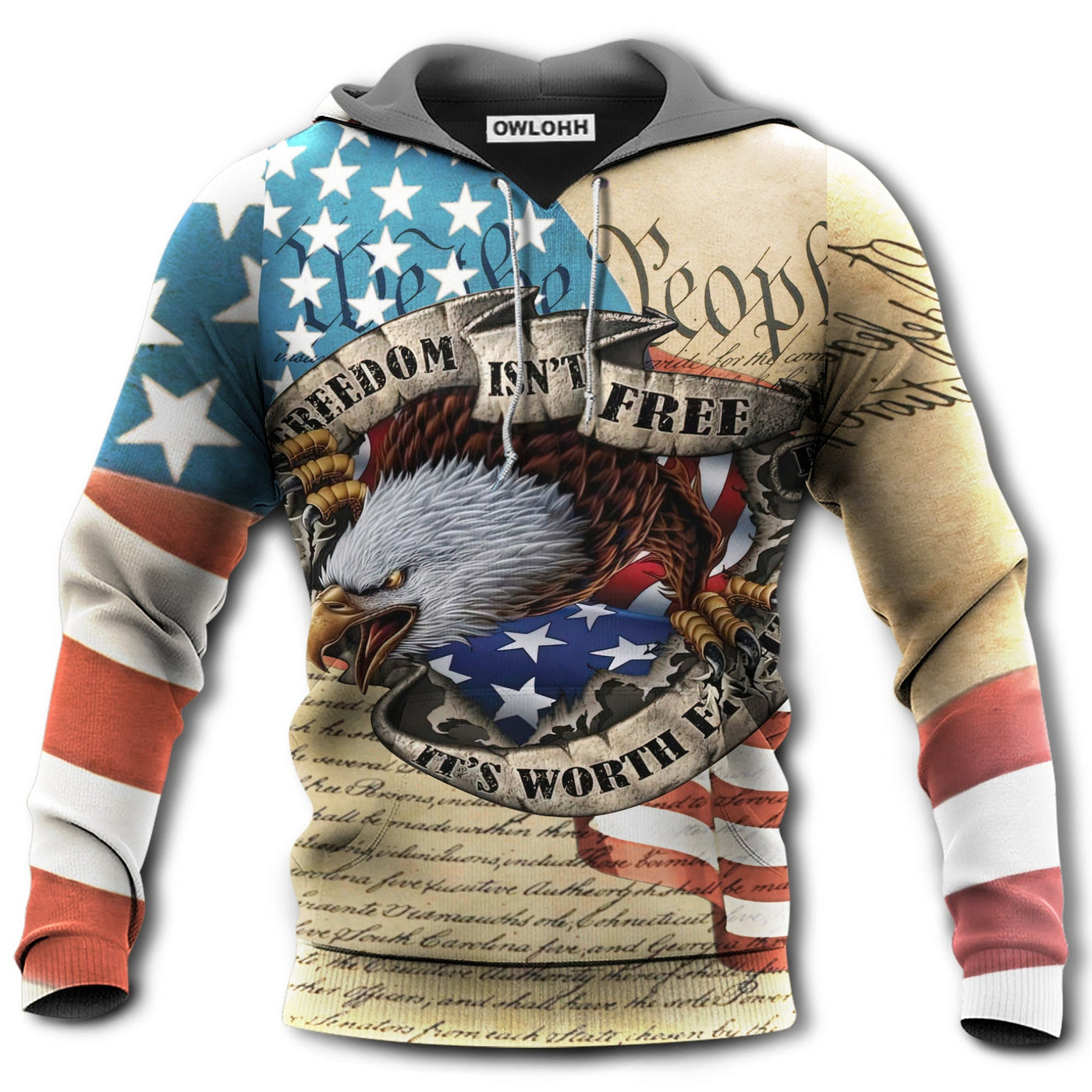 Unisex Hoodie / S America Freedom Worth Fighting - Hoodie - Owls Matrix LTD