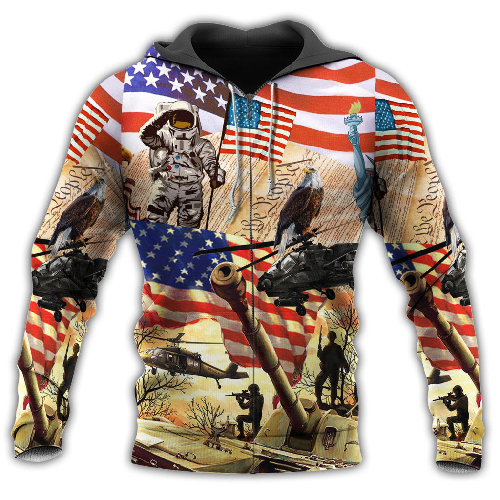 Zip Hoodie / S America Independence Day Freedom America Flag - Hoodie - Owls Matrix LTD