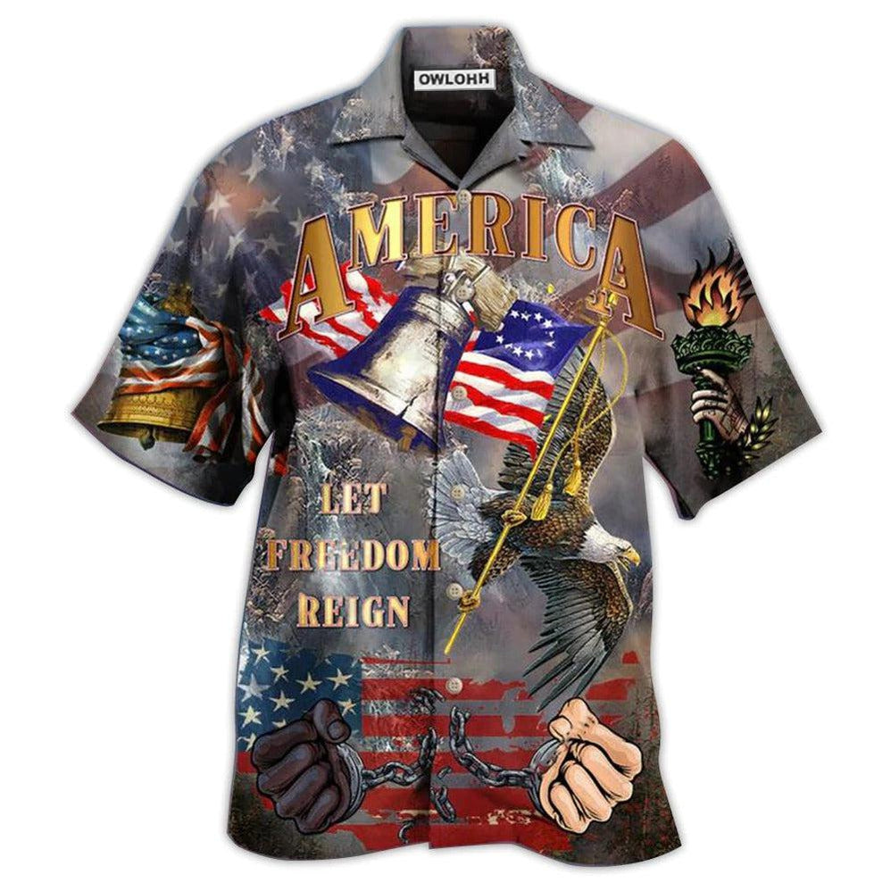 Hawaiian Shirt / Adults / S America Let Freedom Reign - Hawaiian Shirt - Owls Matrix LTD