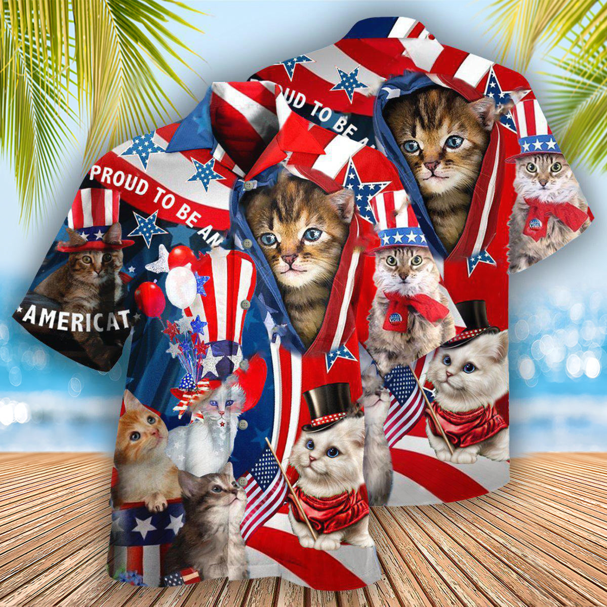 America Proud To Be An Cat - Hawaiian Shirt - Owls Matrix LTD