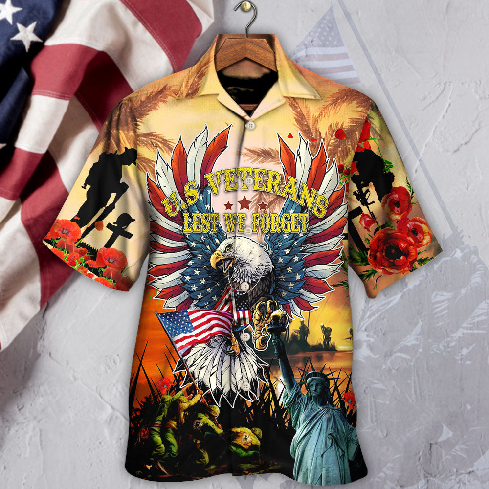 Veteran America Veterans Let We Forget In The Sunset - Hawaiian Shirt - Owls Matrix LTD