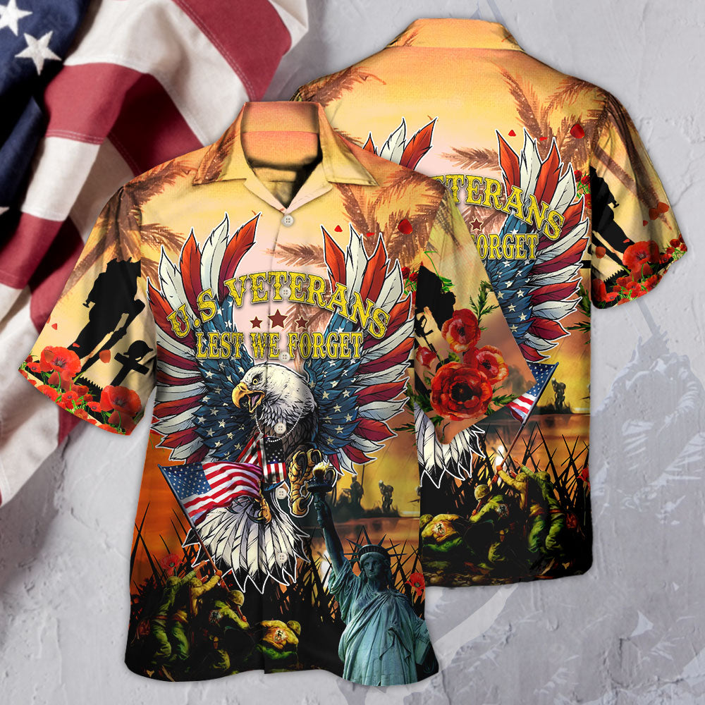 Veteran America Veterans Let We Forget In The Sunset - Hawaiian Shirt - Owls Matrix LTD