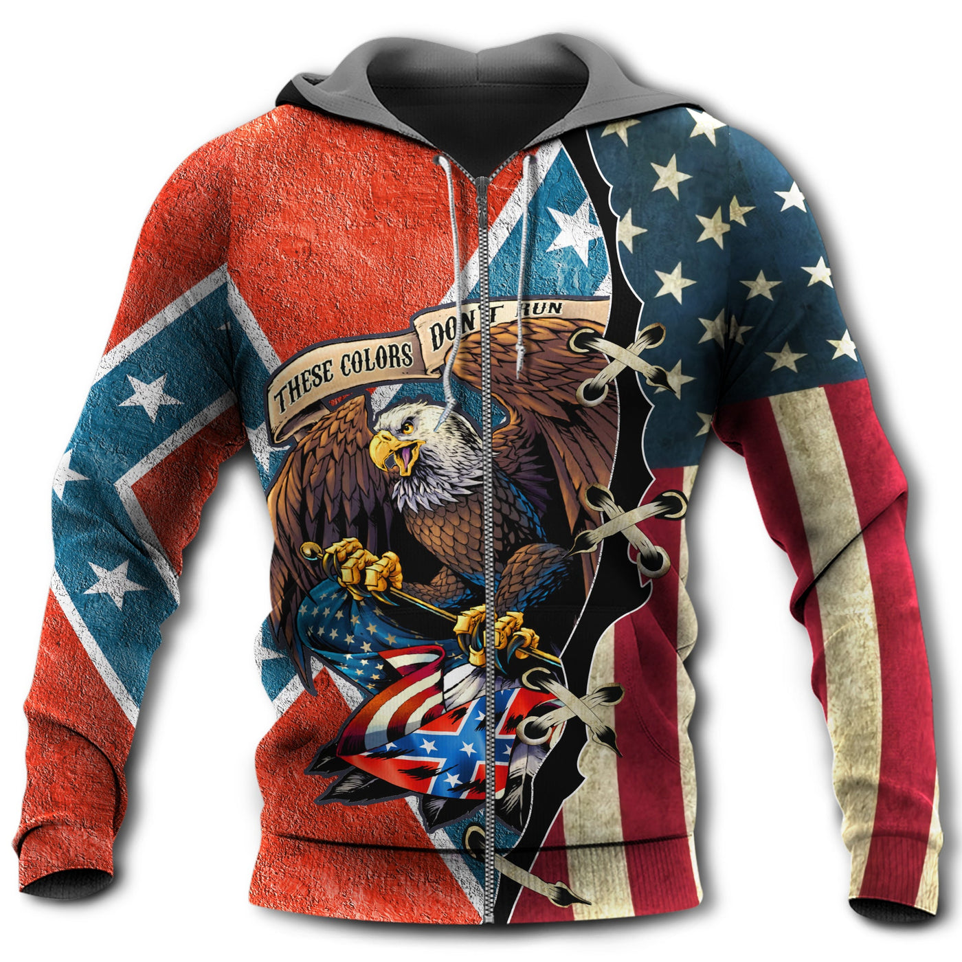 Zip Hoodie / S America These Color Don't Run With Proud Eagle - Hoodie - Owls Matrix LTD