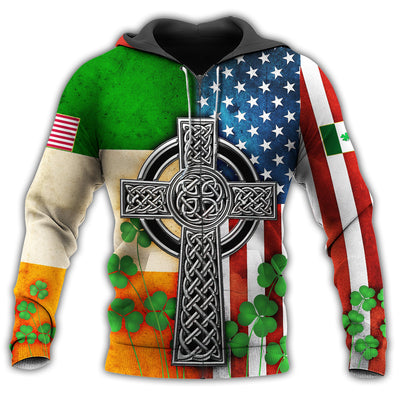 Zip Hoodie / S Irish American Flag Celtic Cross Saint Patrick's Day - Hoodie - Owls Matrix LTD