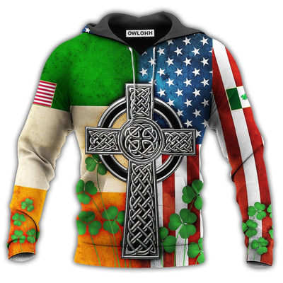 Unisex Hoodie / S Irish American Flag Celtic Cross Saint Patrick's Day - Hoodie - Owls Matrix LTD