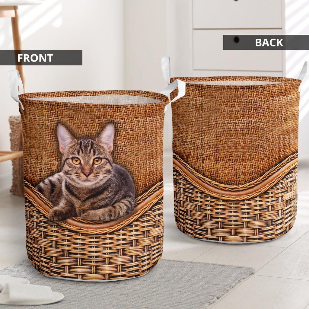 Cat American Shorthair Cat Rattan Teaxture - Laundry Basket - Owls Matrix LTD