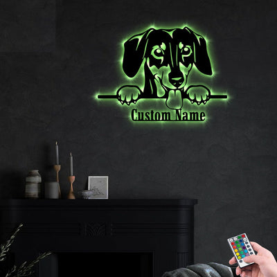 Dachshund Peeking Dogs Personalized - Led Light Metal - Owls Matrix LTD