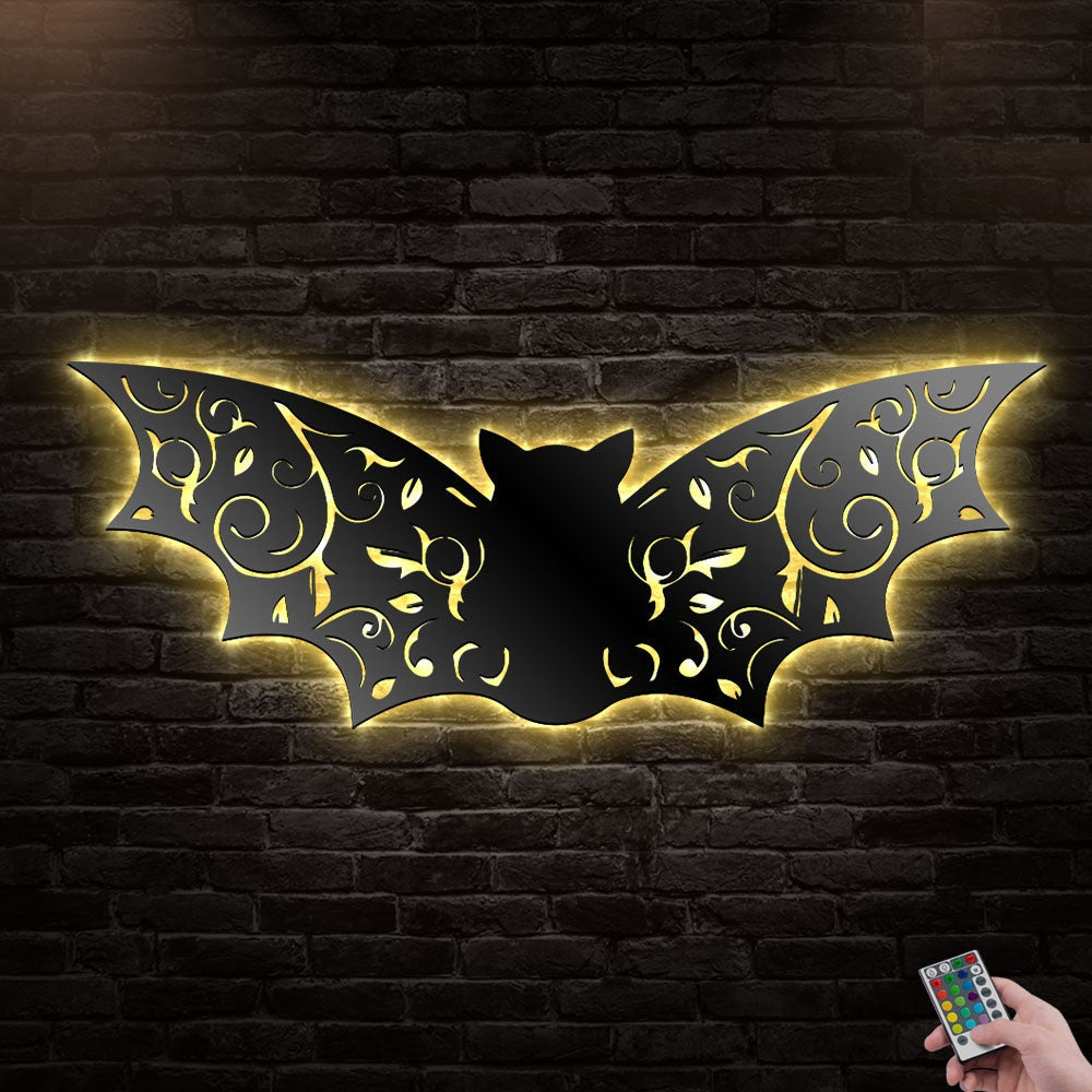 12"x12" Floral Bat Animals Decoration For Room - Led Light Metal - Owls Matrix LTD