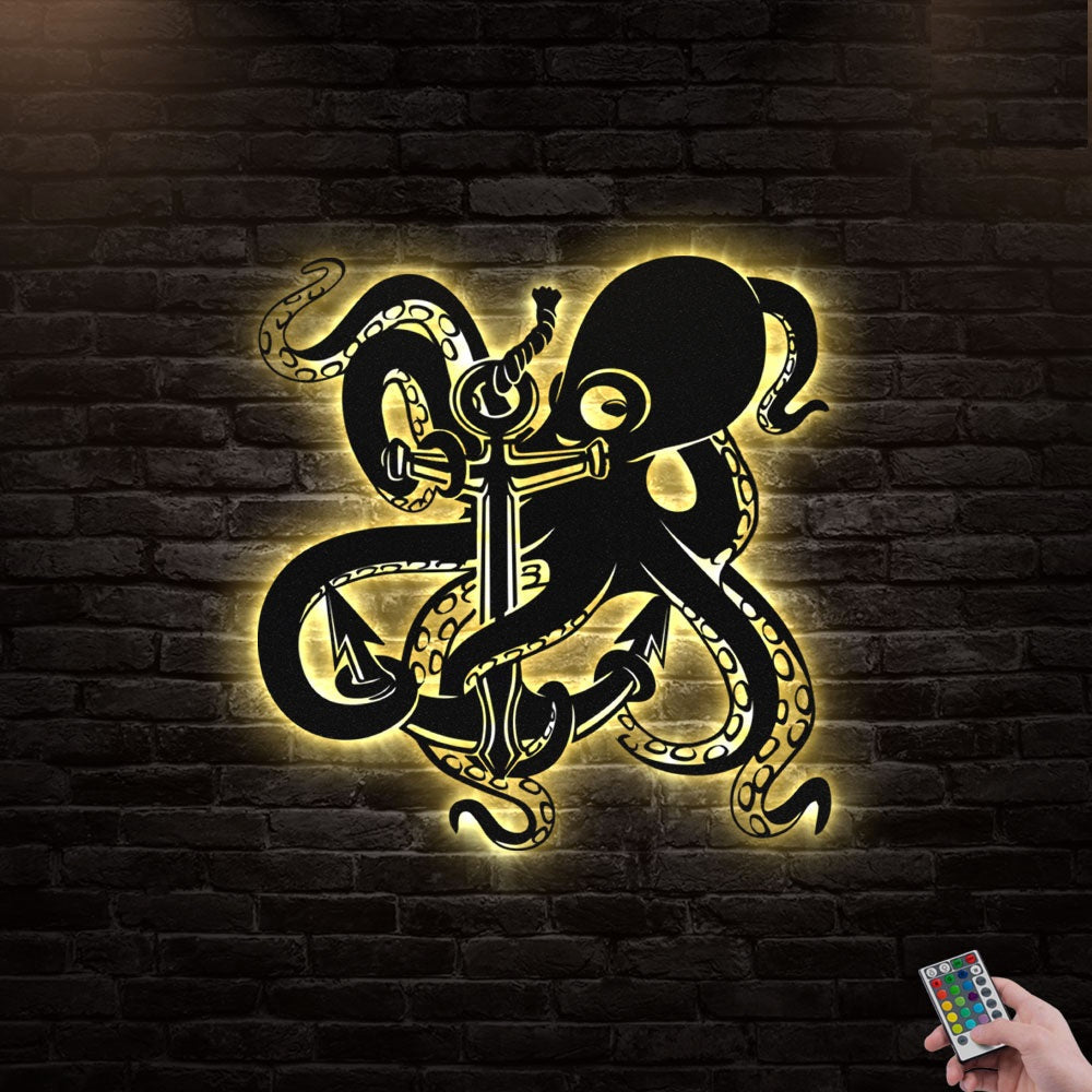 12"x12" Octopus With Anchor Style - Led Light Metal - Owls Matrix LTD