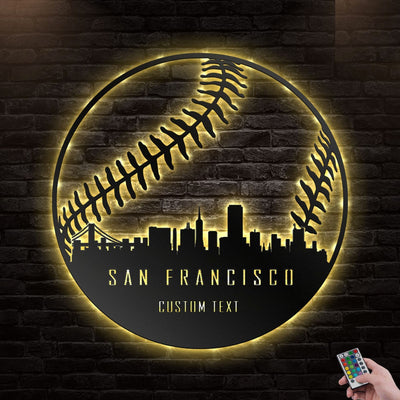 12"x12" Baseball San Francisco Personalized - Led Light Metal - Owls Matrix LTD