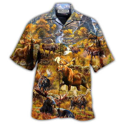 Hawaiian Shirt / Adults / S Moose Spend Time In The Woods - Hawaiian Shirt - Owls Matrix LTD