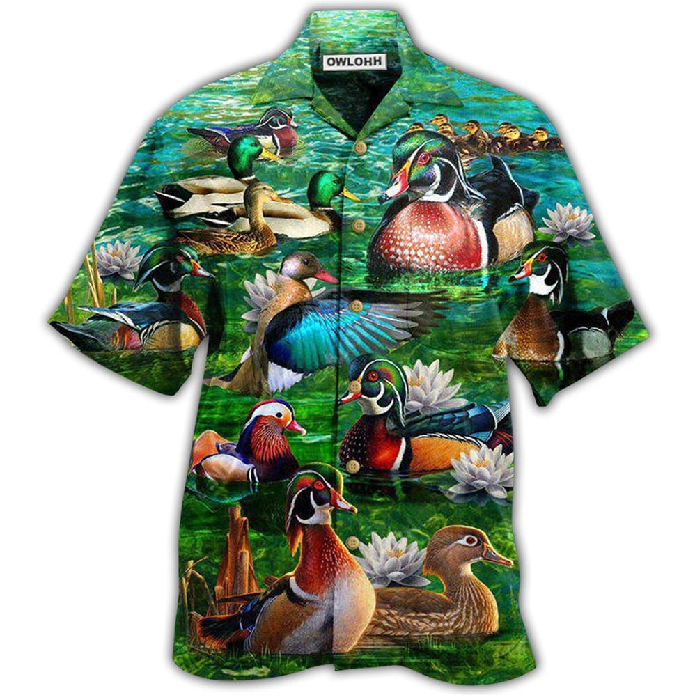 Hawaiian Shirt / Adults / S Duck All You Need Is Love And A Duck In Green - Hawaiian Shirt - Owls Matrix LTD