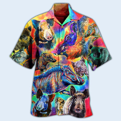 Boar Colorful Wild Boar In Colorful Background - Hawaiian Shirt - Owls Matrix LTD