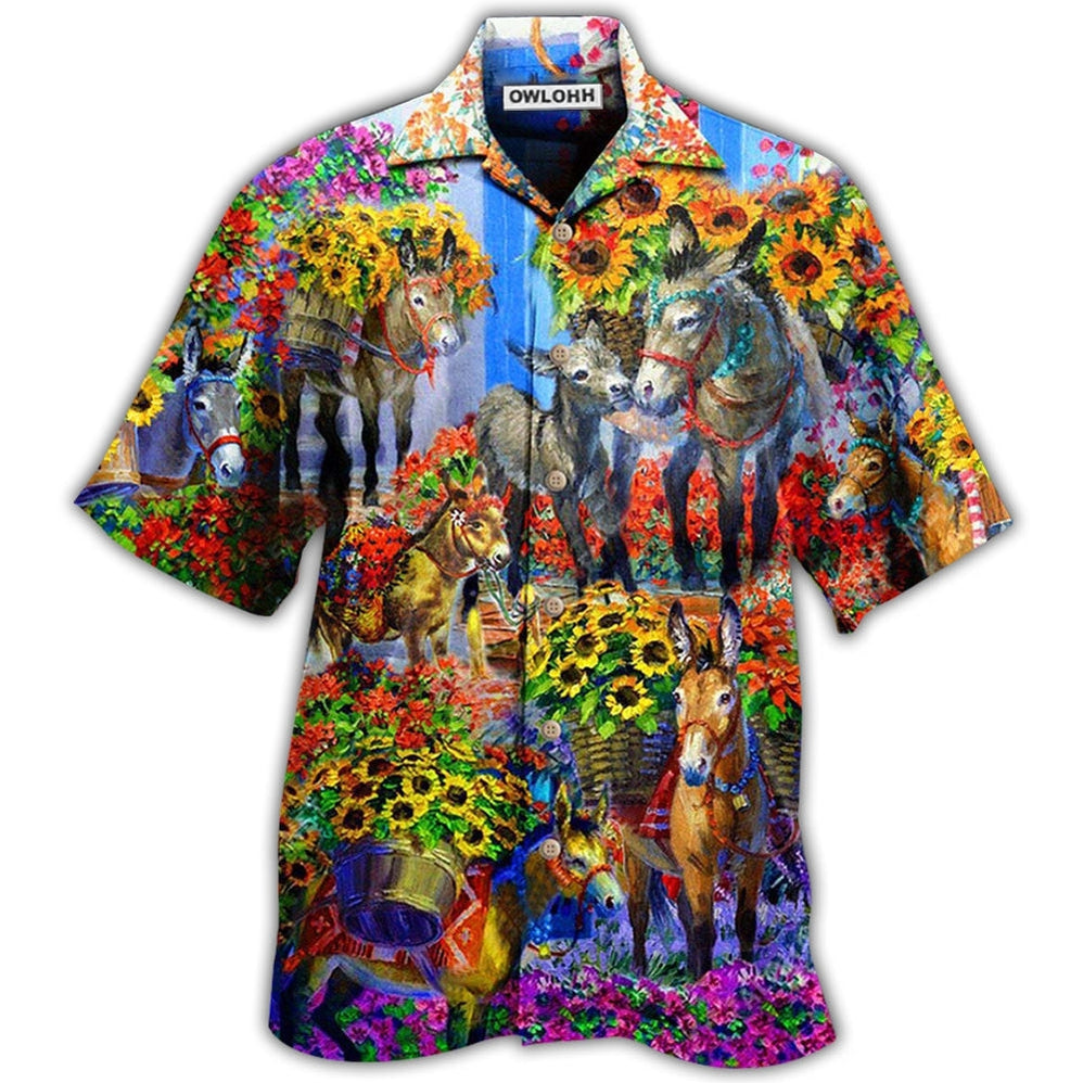 Hawaiian Shirt / Adults / S Donkey In The Spring With Sunflower - Hawaiian Shirt - Owls Matrix LTD