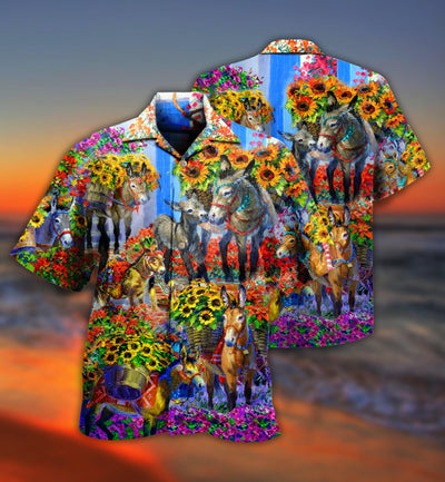 Donkey In The Spring With Sunflower - Hawaiian Shirt - Owls Matrix LTD